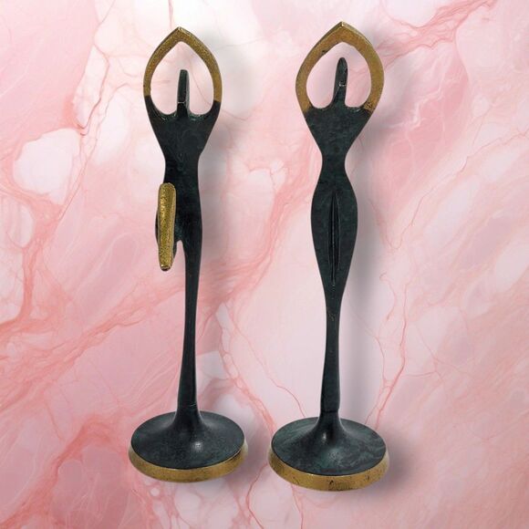 Pair Vintage Brutalist Bronze Ballet Sculptures Midcentury Modern Dancer Figure - Picture 4 of 8